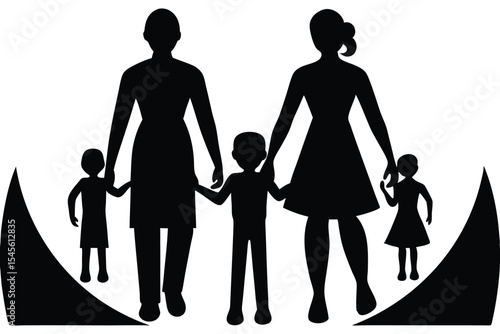 Silhouette of a queer family with children