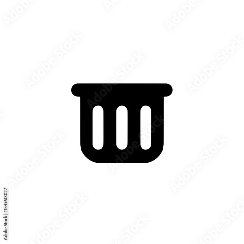 Black silhouette icon of a garbage bin with three vertical slits and a curved top edge, used for waste disposal.