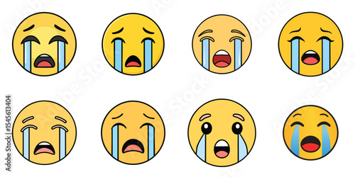 Multiple vector illustrations crying face, Emoji

