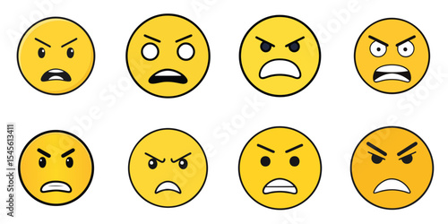 Multiple vector illustrations angry face, Emoji

