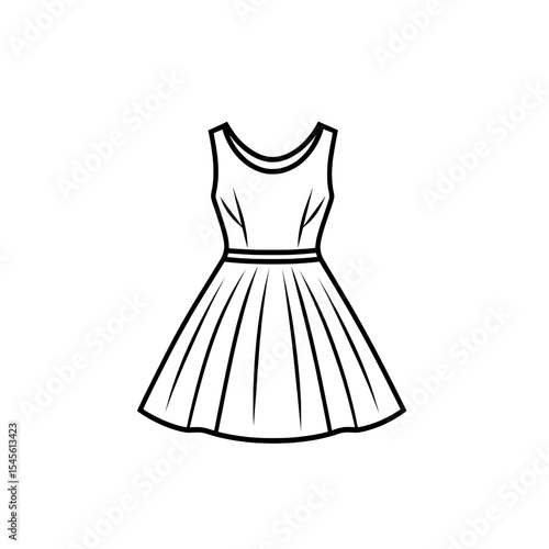 Fashion icon of a woman’s dress with cinched waist and wide skirt, suitable for formal or casual wear.