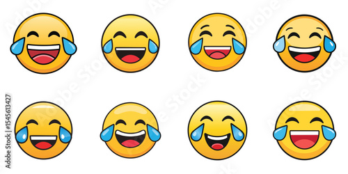 Multiple vector illustrations smiling face with tears of joy, Emoji

