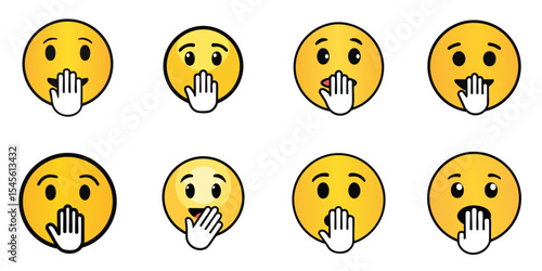 Multiple vector illustrations face with hand over mouth, Emoji

