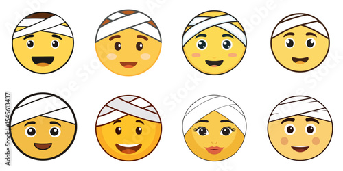Multiple vector illustrations face with head-bandage, Emoji

