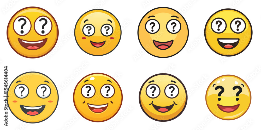 Fototapeta premium Multiple vector illustrations smiling face with question mark eyes, Emoji