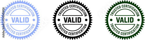 Valid certification trusted seal official stamp quality assurance approval guarantee verified badge editable stock vector illustration