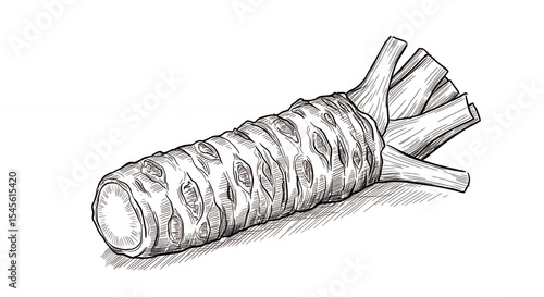 Detailed illustration of horseradish root