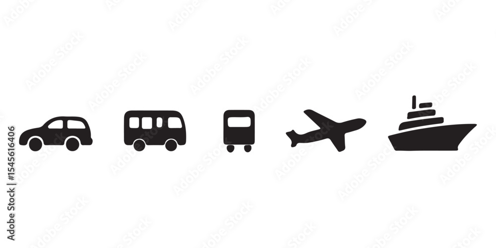 Air, Auto, Railway Transport Silhouette Icon Set. Stop Station Sign for Public Transport Glyph Pictogram. Car, Bus, Tram, Train, Metro, Plane, Ship Icon in Front View. Isolated Vector Illustration Air, Auto, Railway Transport Silhouette Icon Set. Stop Station Sign for Public Transport Glyph Pictogram. Car, Bus, Tram, Train, Metro, Plane, Ship Icon in Front View. Isolated Vector Illustration