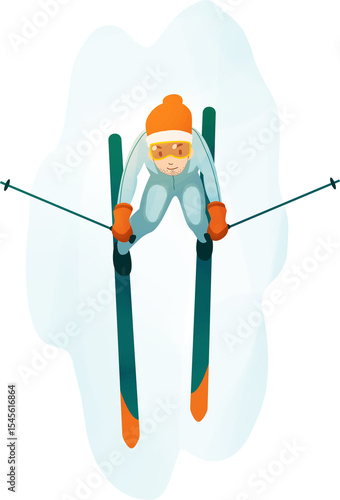 Man Skiing Downhill in Winter Gear – Cartoon Illustration