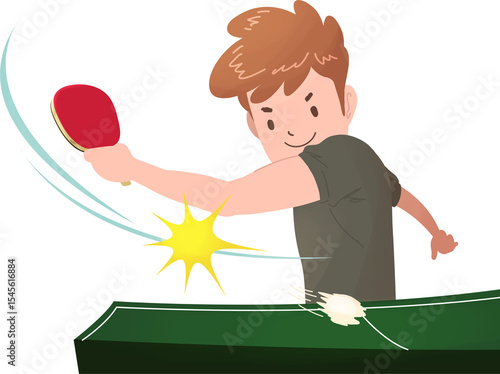Boy Playing Table Tennis – Cartoon Sports Illustration