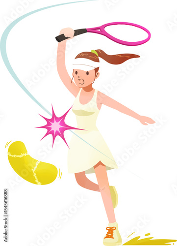Female Tennis Player Hitting a Ball – Cartoon Sports Illustration