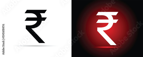 Indian Rupee Symbol in Black and White. Indian Rupee Currency Icon.