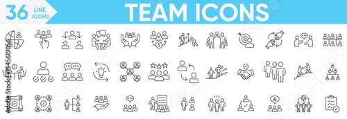 Team icon set.team working, collaboration, leadership, idea, presentation, project management, office, concepts, and more.Vector and illustrator set.