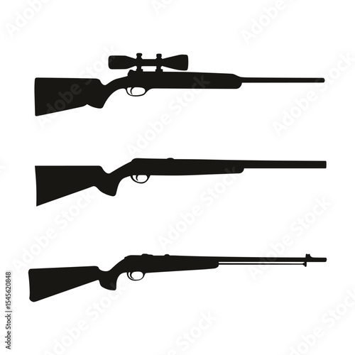 Set of three classic hunting rifle silhouettes, one with a telescopic scope.