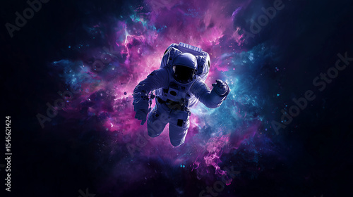 Photorealistic Astronaut Floating in Glowing Pink and Blue Nebula