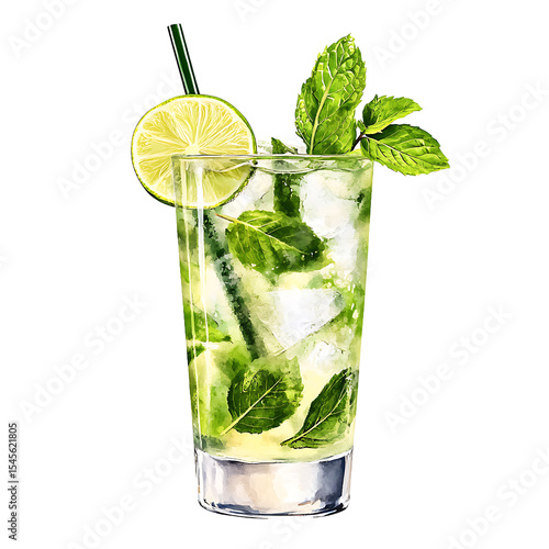 Refreshing Mojito Cocktail with Lime and Mint in a Glass