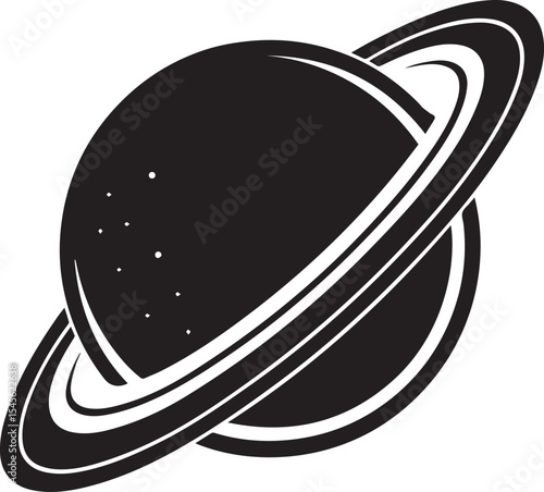 planet saturn illustration vector, planet saturn with planetary ring silhouette vector black and white