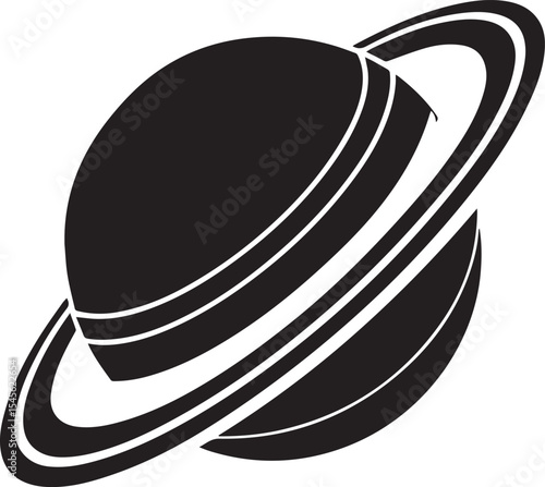 planet saturn illustration vector, planet saturn with planetary ring silhouette vector black and white