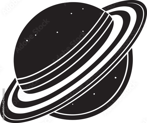 planet saturn illustration vector, planet saturn with planetary ring silhouette vector black and white