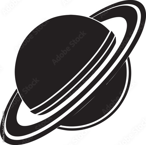 planet saturn illustration vector, planet saturn with planetary ring silhouette vector black and white
