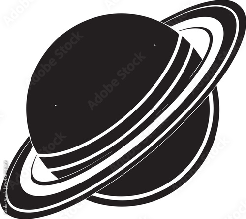 planet saturn illustration vector, planet saturn with planetary ring silhouette vector black and white