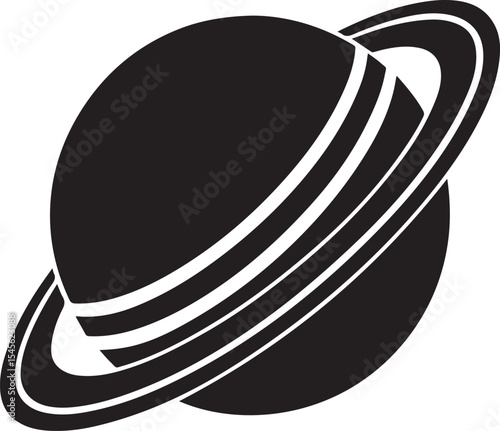 planet saturn illustration vector, planet saturn with planetary ring silhouette vector black and white