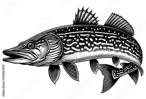 black and white pike fish vector	