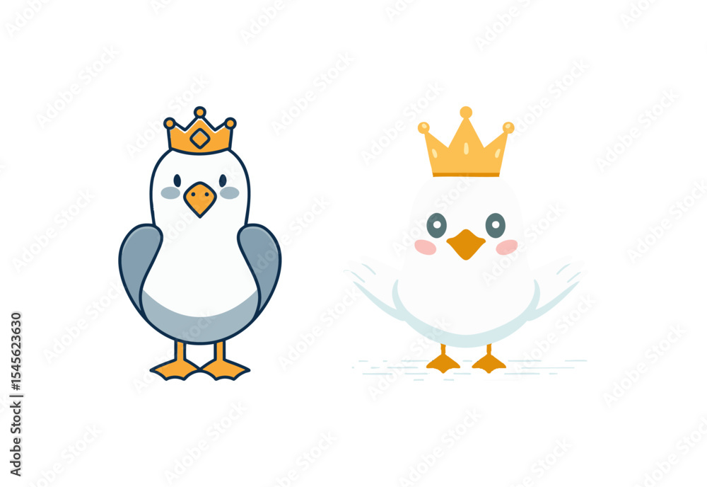 Cute cartoon penguin kings with crowns illustration Cute cartoon penguin kings with crowns illustration
