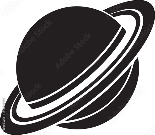 planet saturn illustration vector, planet saturn with planetary ring silhouette vector black and white