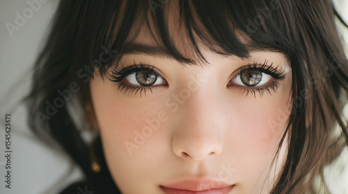 長いまつ毛、美しい瞳の女性