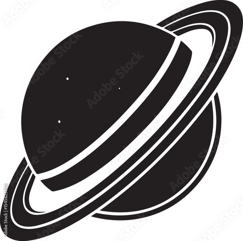 planet saturn illustration vector, planet saturn with planetary ring silhouette vector black and white