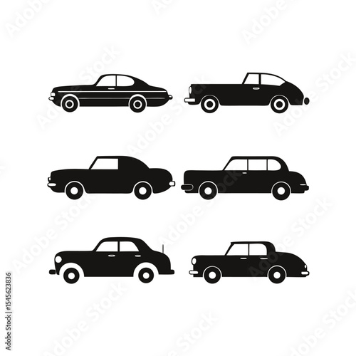 Nine Black Classic Car Silhouettes Vector Graphic Illustration Side View cars automobile 1