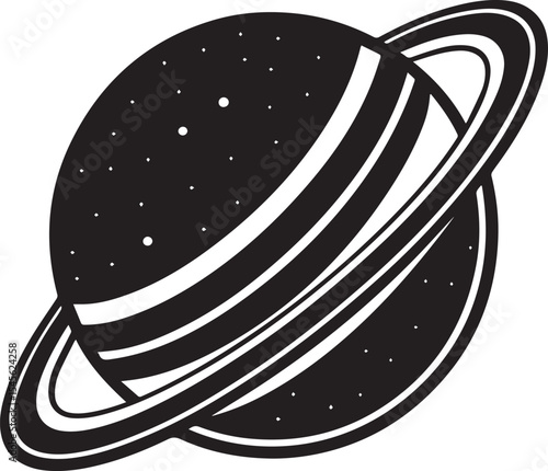 planet saturn illustration vector, planet saturn with planetary ring silhouette vector black and white