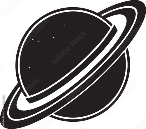 planet saturn illustration vector, planet saturn with planetary ring silhouette vector black and white