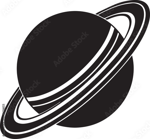 planet saturn illustration vector, planet saturn with planetary ring silhouette vector black and white