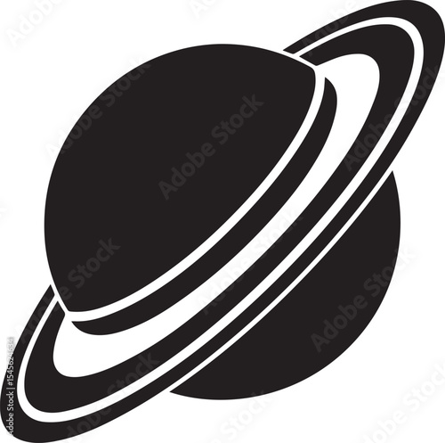planet saturn illustration vector, planet saturn with planetary ring silhouette vector black and white