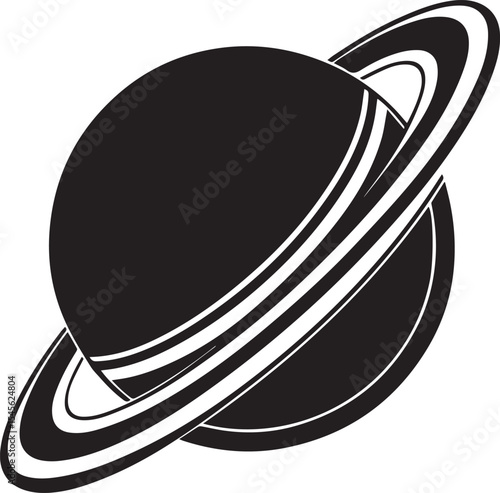planet saturn illustration vector, planet saturn with planetary ring silhouette vector black and white