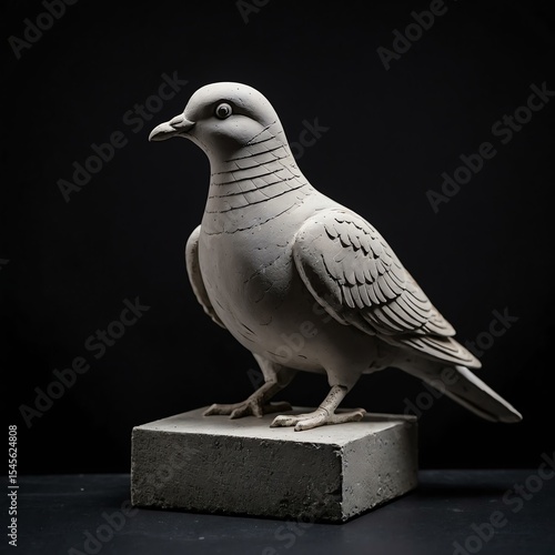 Animal dove concrete statue on black background, centered and detailed