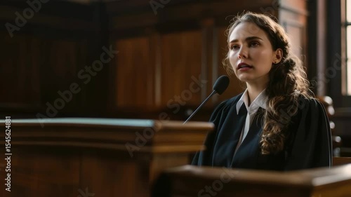 Woman speaks in court of law and justice concept