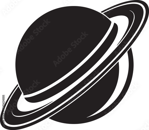 planet saturn illustration vector, planet saturn with planetary ring silhouette vector black and white