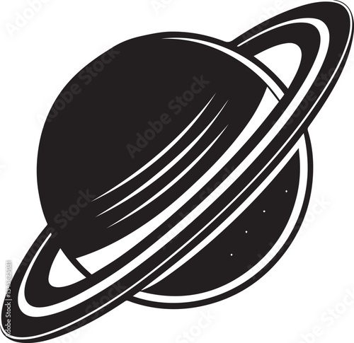 planet saturn illustration vector, planet saturn with planetary ring silhouette vector black and white
