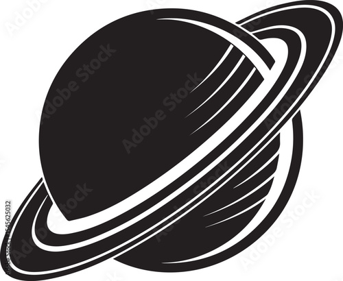 planet saturn illustration vector, planet saturn with planetary ring silhouette vector black and white