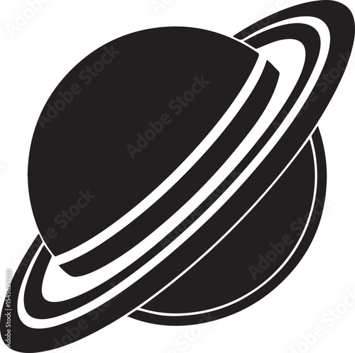 planet saturn illustration vector, planet saturn with planetary ring silhouette vector black and white