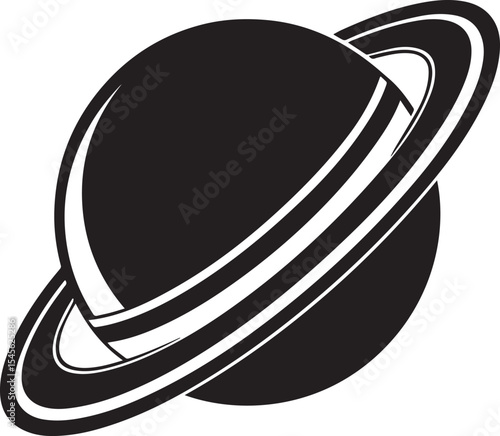planet saturn illustration vector, planet saturn with planetary ring silhouette vector black and white