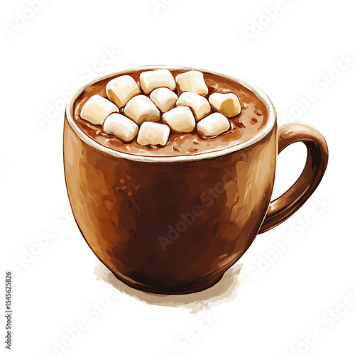 Illustration of a Warm Mug Filled with Hot Chocolate and Topped with Marshmallows