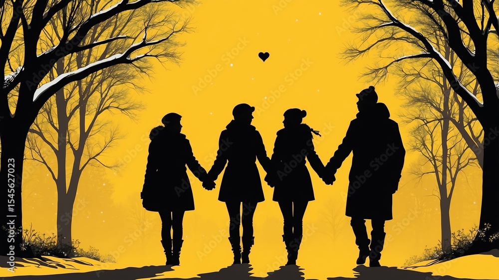 custom made wallpaper toronto digitalyellow themed winter time silhouette of a couple holding hands showing love to each other