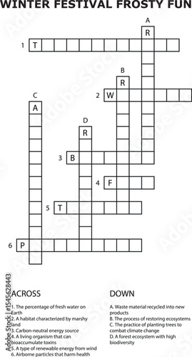 Winter Festival Frosty Fun Crossword Puzzle Grid Numbered Clues Across Down vector