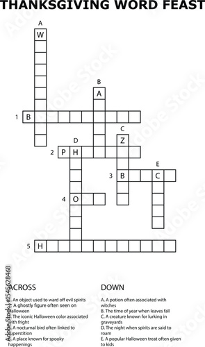 Thanksgiving Word Feast And Halloween Crossword Puzzle Printable Activity Game vector