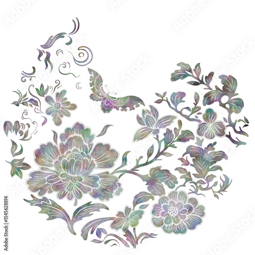 자개 나비와 꽃 패턴 : Mother of pearl Butterfly and Flower Pattern 