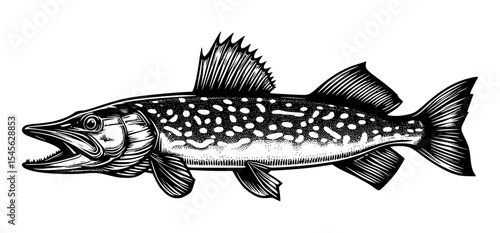 black and white pike fish vector